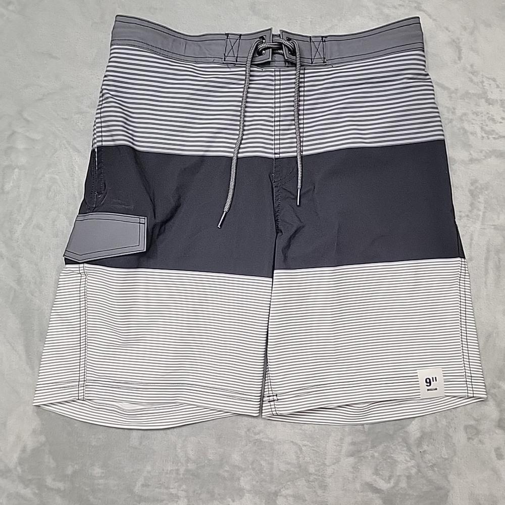 George Shorts Mens Medium Grey Striped Swim Trunks Board activewear Shorts